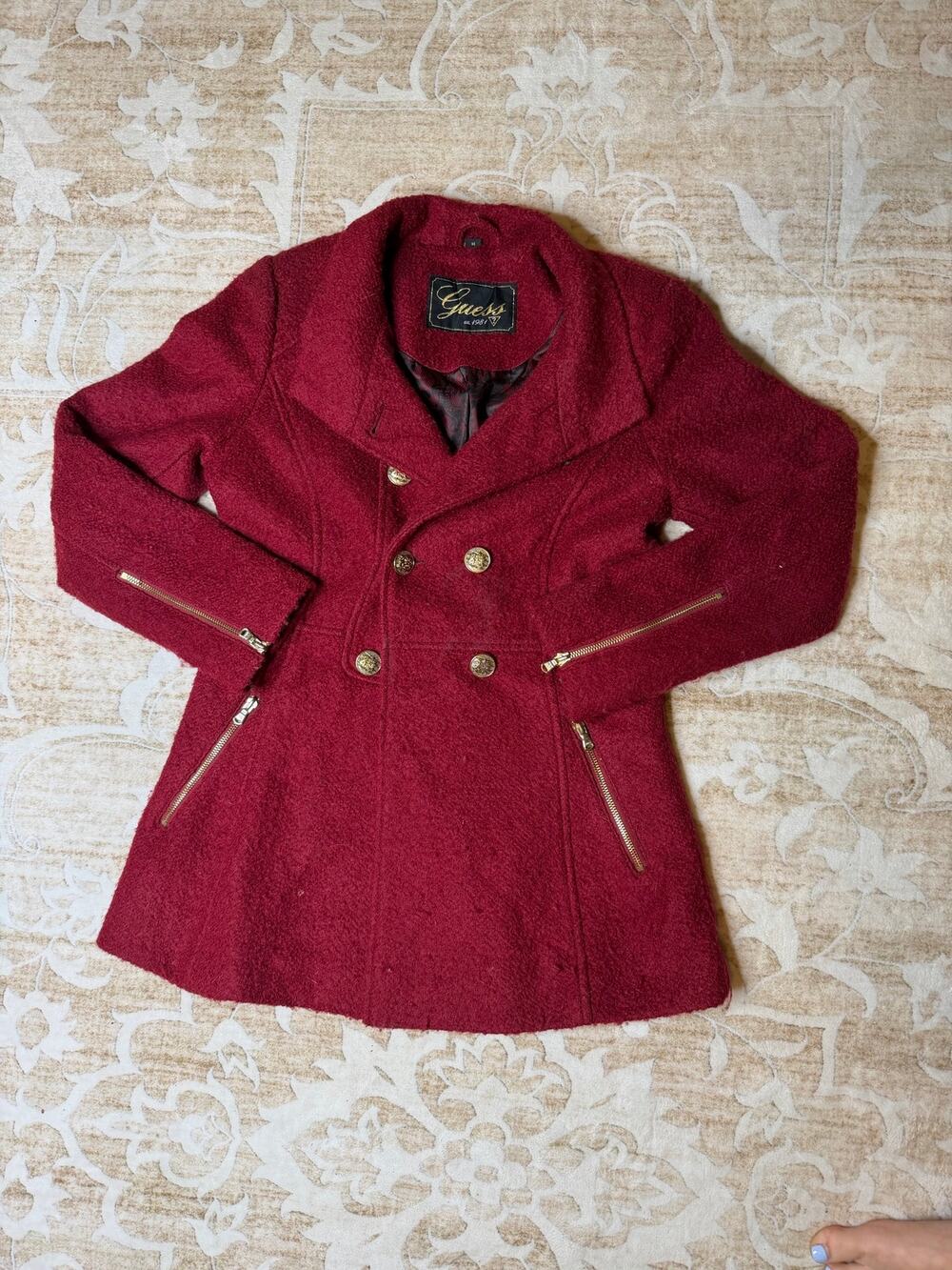 Vintage Guess Scarlet Boucle Double Breasted Coat With Lining